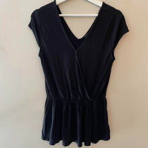 Gibson Smocked Jersey Peplum Top - Medium - Black